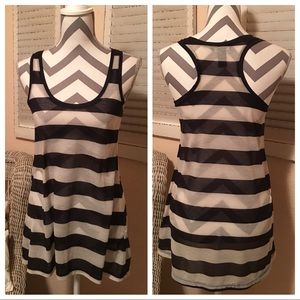 Grey and White Striped Long Tank